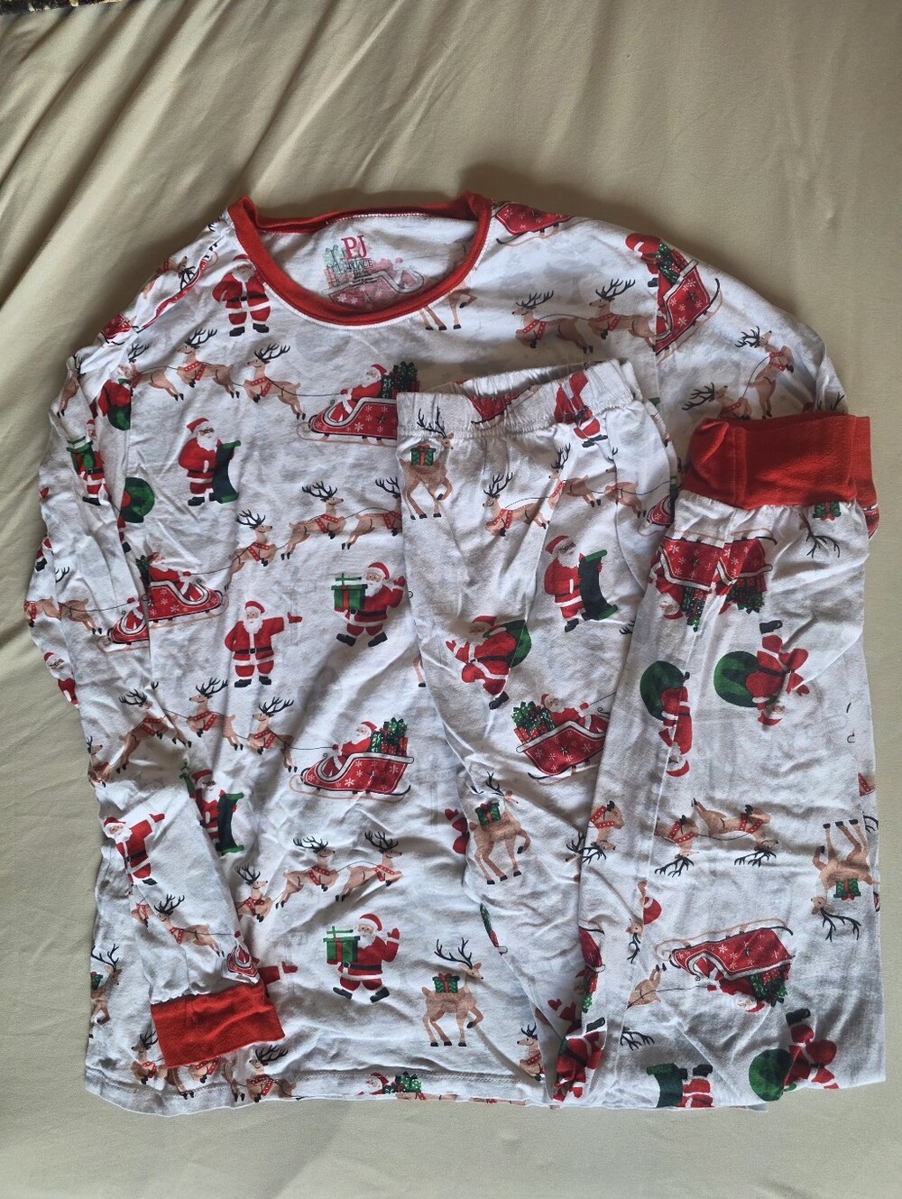 Place Womens  Holiday Pajama Set - Red, White & Green